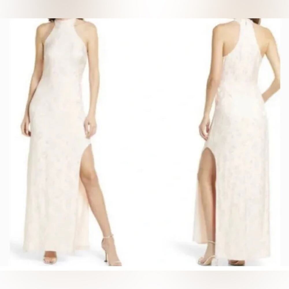 * New ~ LULU'S ~ Gorgeous Red Carpet Ready Floral Satin Halter Dress L